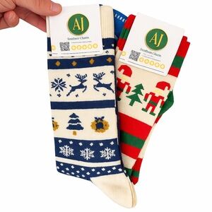 NWT AJ SouthernCharm Holiday Crew Socks Set Christmas Reindeer Santa Crew Socks
